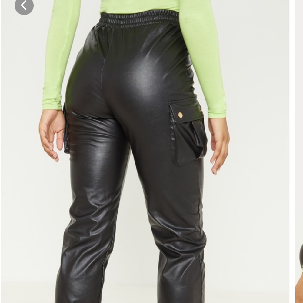 Tall black faux leather pocket detail joggers - Picture 2 of 4